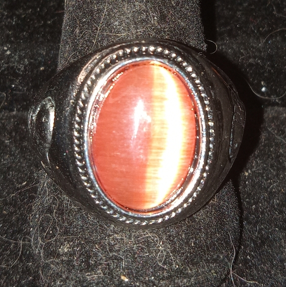 BLOWOUT Ladies Beautiful Wide Band ORANGE Cat's-eye Stone Ring SZ 9.5 - Picture 2 of 5